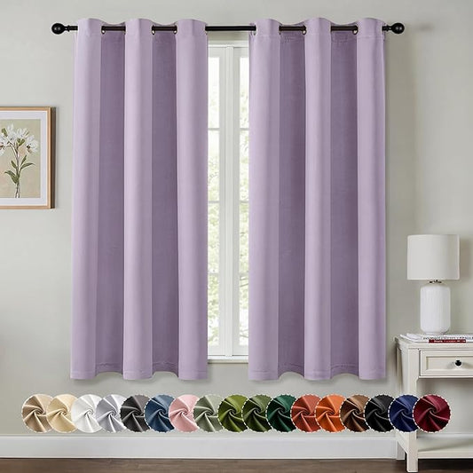 MIULEE Lilac Blackout Curtains for Bedroom Living Room 45 Inches Long 2 Panels, Thermal Insulated Room Darkening Drapes Solid Grommet Noise Reduction Light Blocking Window Treatments 40x45 Inch