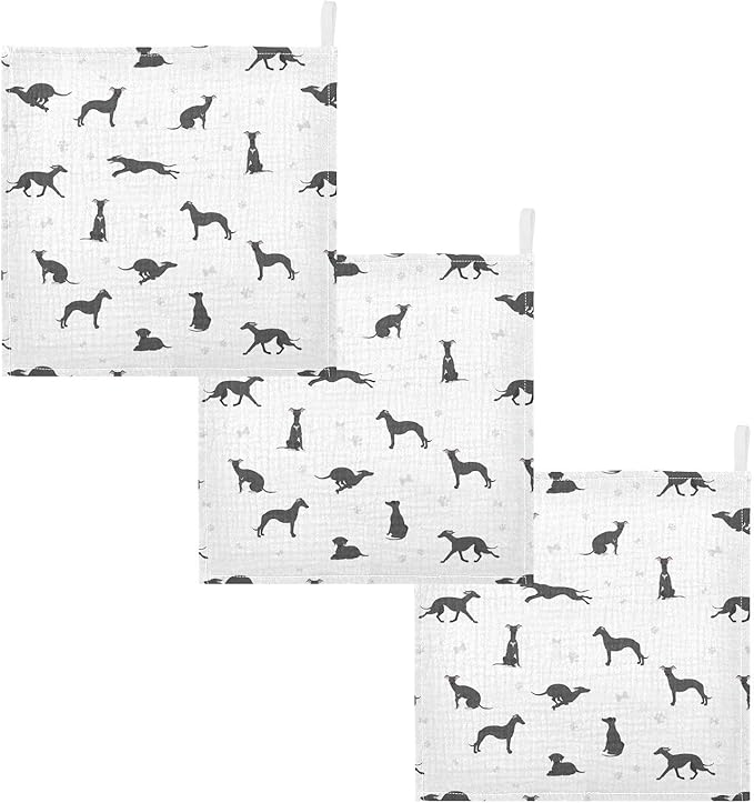 vvfelixl Baby Cotton Washcloths Whippet Dog Infants Bath Towel for Unisex Puppy Face Towels for Newborn, Natural Baby Wipes Delicate Skin, 11.8 X 11.8 inch, one sizex3