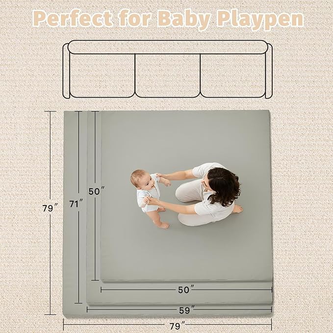 Waterproof Baby Play Mat for Floor 1.3" Thick Memory Foam 59 * 71 Cushion Playpen Playmat Tummy Time Crawling Mat Nursery Rug Pad Mattress Create Soft & Safe Area for Infants,Toddler,Kids,Grey