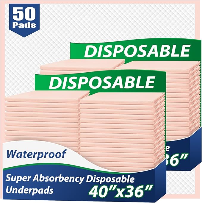 MKISS Extra Large Waterproof Bed Pads 40" x 36"(50 Count), Disposable Super Absorbent Heavy Duty Incontinence Underpads, Thicken Chucks Pads for Adults, Children, Babies, Elderly and Pets
