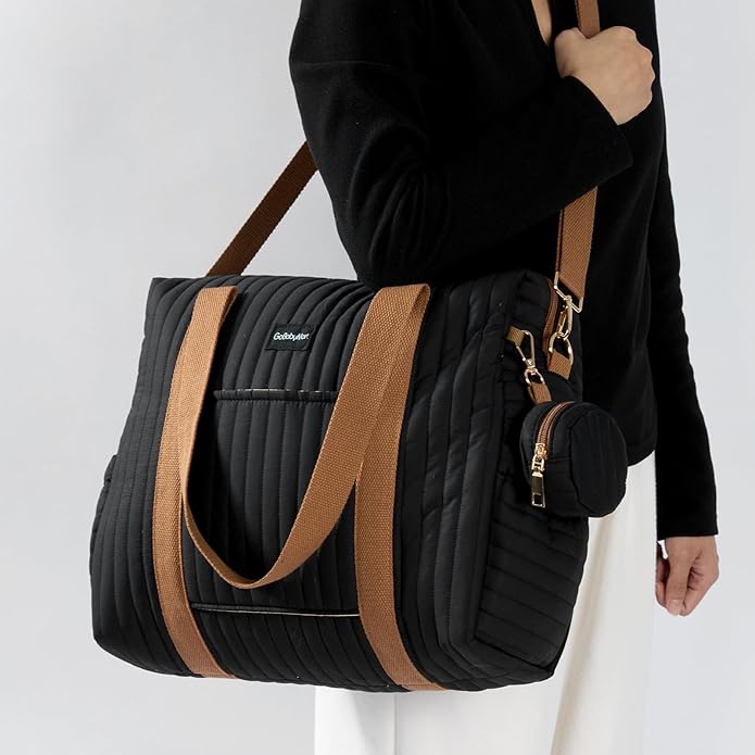 Diaper Bag Tote for Moms, Baby Hospital Bag with Insulated Bottle Pockets, Changing Pad & Stroller Straps