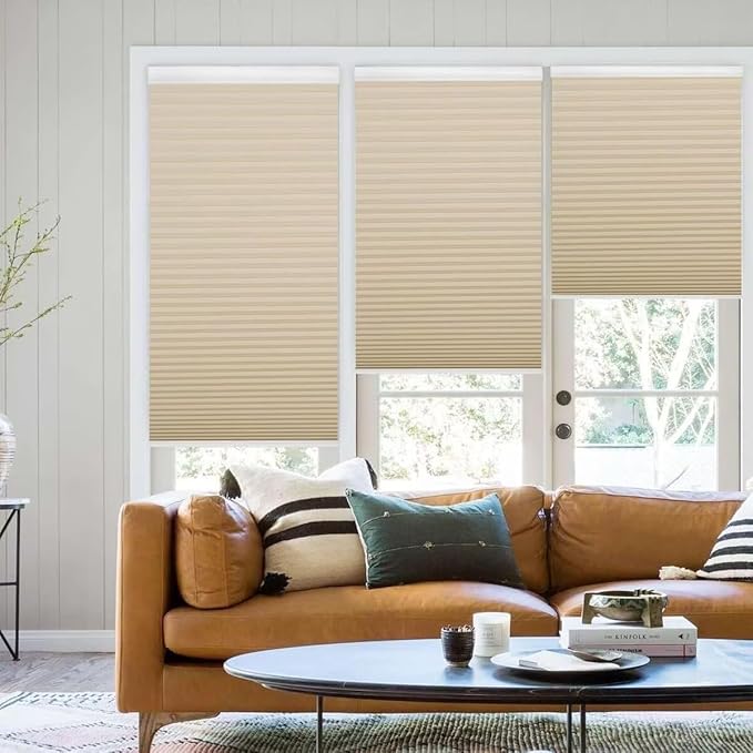 MYshade 1.5-Inch Cellular Cordless Light Filtering Shades, Honeycomb Window Blinds for Soft Daylight & Privacy, Thermal Insulation, Child Safe, Inside or Outside Mount (27" W x 48" H, Beige)