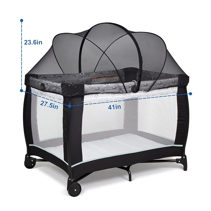 Beberoad Love Pack and Play Cover Playpen Mosquito Net Cover to Keep Cats Out Breathable Net Cover with 2-Way Zipper (Black)