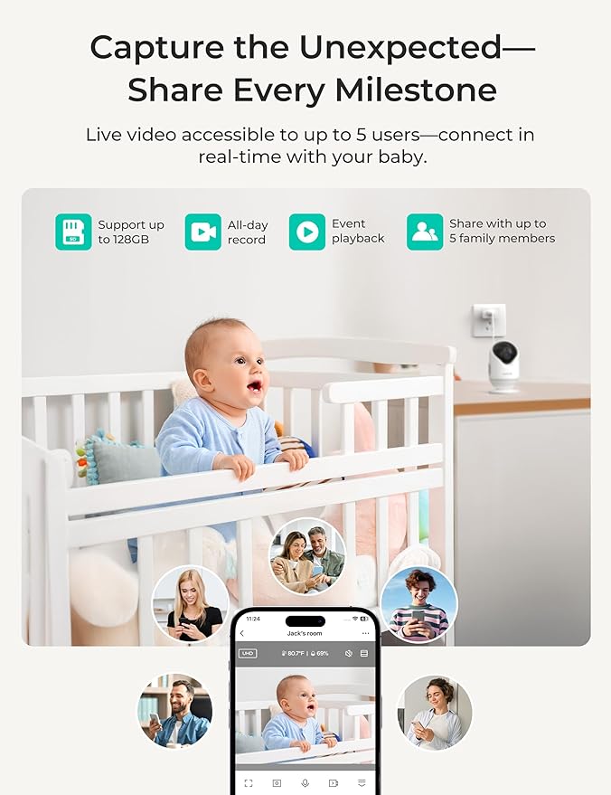 Dr.Care VistaView Lite Smart WiFi Baby Monitor with 2 Cameras- 4” 720P Split Screen & 1080P Camera App Control, Motion Alerts, HD Night Vision, 2-Way Talk, Triple Security, Video Recording