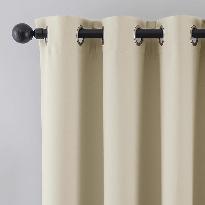 Beauoop 100% Blackout Curtains 63 Inch Long 2 Panels for Bedroom Living Room Beige Solid Room Darkening Thermal Insulated Soundproof Energy Saving Grommet Top Window Treatment Drapes,52x63, 2 Set
