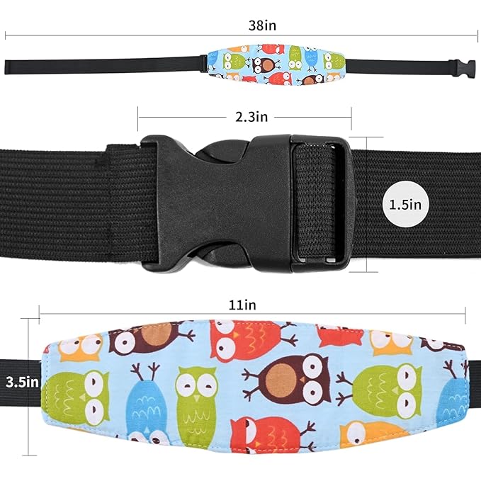 2-Pack Baby Head Support Straps, Cotton Ocean Theme with Fish and Anchor Prints, Adjustable Car Seat and Stroller Neck Support for Infants and Toddlers