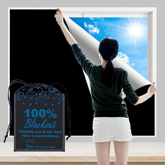 100% Blackout Blind Curtains Window Cove[ 79"x 59"] [DIY Cut to Any Size or Shape] [Hook & Loop Tabs][ Portable Bags for Travel ] [Light & UV Blocking ] for House,Baby Nursery,Apartment