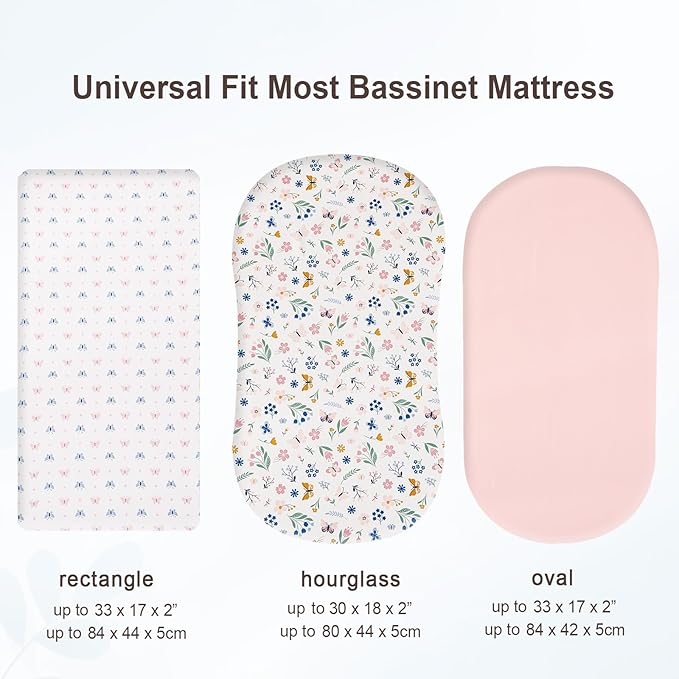 david's kids 3 Pack Bassinet Sheets, Ultra Soft Breathable Comfortable Baby Sheet Set for Boys Girls Neutral, Univeral Fit for Most Cradle and Bassinet Mattress, Floral & Butterfly