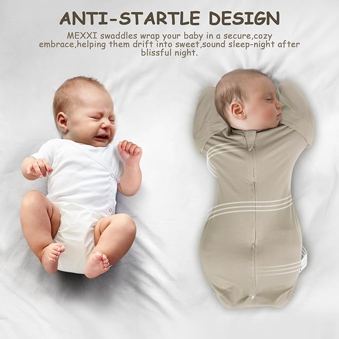 MEXXI Swaddle Baby Sleep Sack with Arms Up, Baby Transitional Swaddle with Double Zipper, 0.5 TOG, 13-19 lbs, M