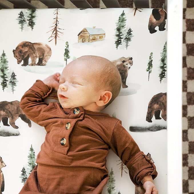 GRSSDER Stretchy Crib Sheets 2 Pack for Baby, Ultra Soft Jersey Knit Crib Fitted Sheets with Deep Pocket, Universal Fits All Standard Crib Mattress Pads Safe and Snug, Jungle Bear/Rainbow