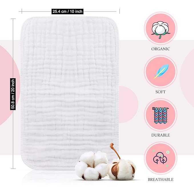Hicarer 6 Count Muslin Burp Cloths Cotton Baby Burping Rags Large 20 x 10 Inch 6 Layers Spit up Rags Soft Absorbent Multicolor Wash Cloths Diapers for Newborn Baby Girl Boy(Pink Series)