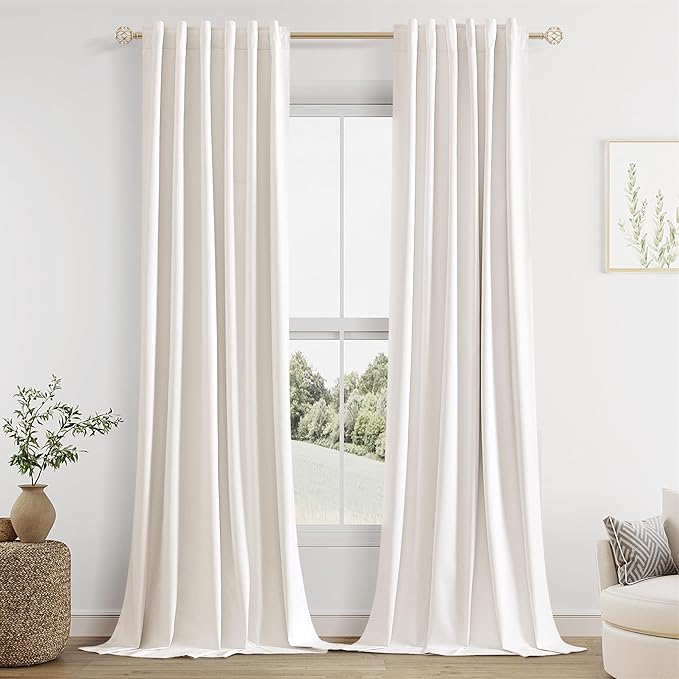 Guken Ivory 100% Blackout Linen Curtains 96 Inch Length 2 Panels Set for Living Room Bedroom Back Tab Thermal Insulated Black Out Drapes Room Darkening Window Curtains 40 Wide