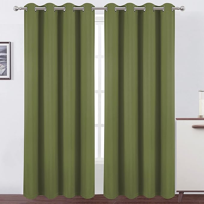 LEMOMO Olive Green Thermal 100% Blackout Curtains/52 x 95 Inch/Set of 2 Panels Room Darkening Curtains for Bedroom and Living Room