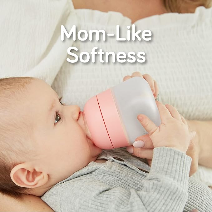 Nanobebe Flexy Silicone Baby Bottle, Anti-Colic, Natural Feel, Non-Collapsing Nipple, Non-Tip Stable Base, Easy to Clean, 3-Pack, Pink, 9oz