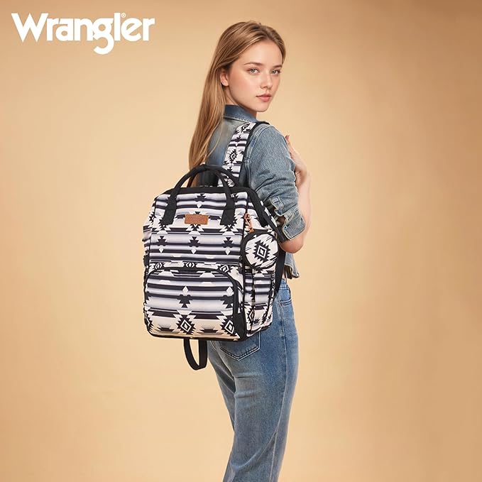 Montana West Wrangler Diaper Bag Backpack Aztec Travel Backpack Purses Western Multi-Function Baby Bags for Mom with Waterproof Insulated Pockets