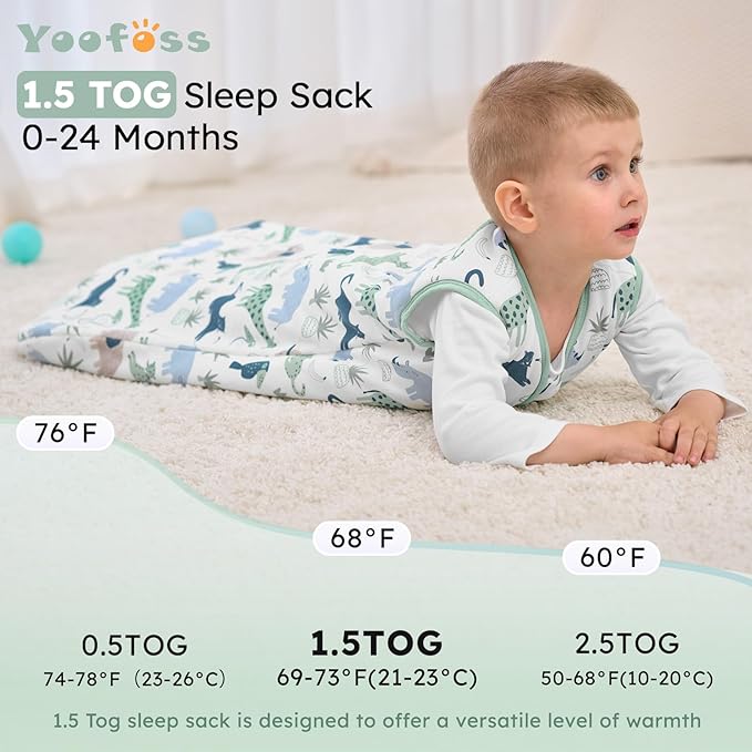 Yoofoss Baby Sleep Sack 18-24 Months, 1.5 Tog Baby Wearable Blanket with 2-Way Zipper, 100% Cotton Organic Fabric Winter Infant Sleeping Sack, Warm Soft Comfy
