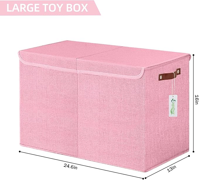 Large Toy Storage Box with Lids, Collapsible Sturdy Baby Storage Organizer Chest Bin Basket for Kids, Boys, Girls, Playroom, Nursery, Bedroom, Closet 25"x13"x16" (Pink)