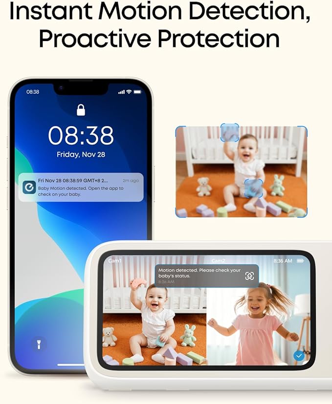 eufy Baby Monitor C10 with 2K HD Camera, 4.5" 480p Display, 4× Zoom, Pan-Tilt, Night Vision, Hybrid Wi-Fi & No Wi-Fi Connection, 12 H Battery, Motion, Cry, Noises, Temperature Alters, 2-Way Talk, VOX