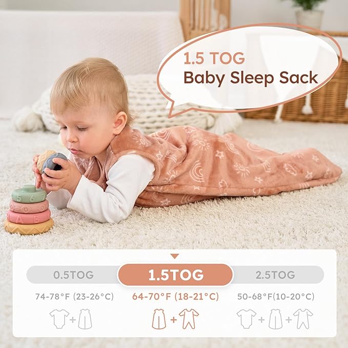 Yoofoss Baby Sleep Sack 0-6 Months, 1.5 Tog Sleep Sack, Fleece Baby Wearable Blanket with 2-Way Zipper, Neborn Sleeping Sack, Soft Warm Lightweight(Small)
