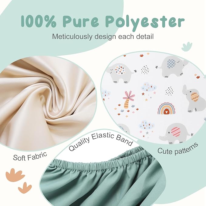 3 Pack Stretchy Bassinet Sheets - Universal Fit for Rectangle, Round, Oval, Hourglass Cradles & Moses Baskets - Soft Breathable Fitted Bassinet Sheets Set for Baby Boy Girl - Mint Green & Elephant