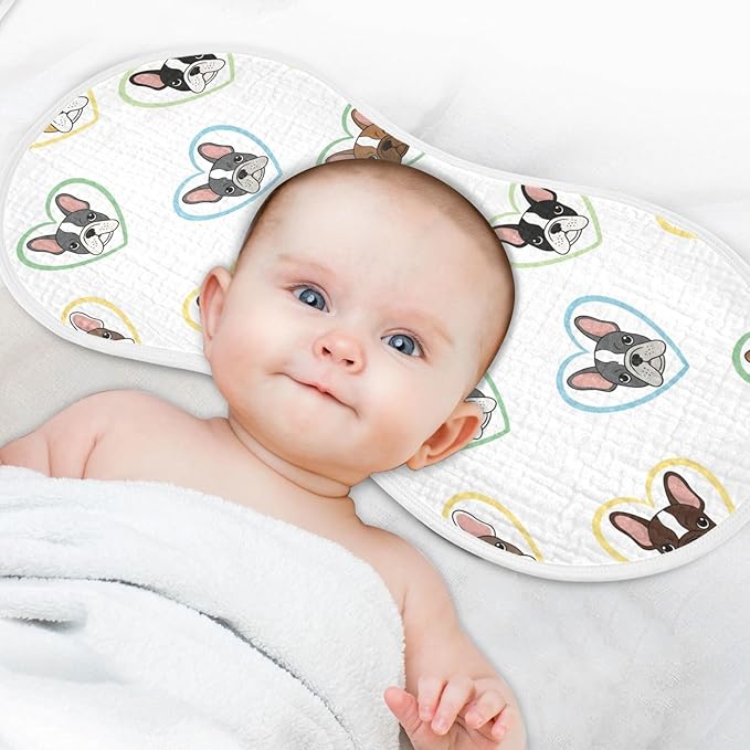 Qinllo 2 Pack Muslin Burp Cloths Bulldog Hearts White Cotton Baby Burp Cloths Absorbent Burping Cloth Soft Spit Up Rags for Newborn Babies Boys Girls 22x11 Inch