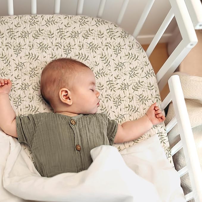 lulumoon Muslin Bassinet Sheets for Boys: Skin-Friendly Leaf Bedside Bassinet Sheets for Baby - Fitted for Bedside Sleeper Mattress