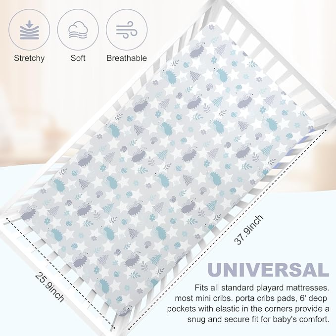 Pack n Play Fitted Sheet. 2 Piece Mini Crib Sheet. Elastic Playard Sheet. Portable Sheet Set. Elastic Convertible Playard Set. Compatible with Graco Pack n Play. (Baby Whale and Hedgehog)