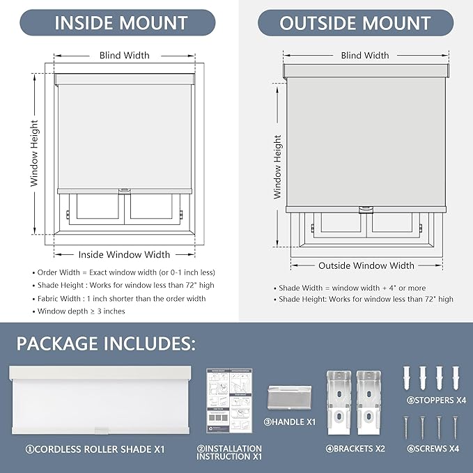 AOSKY Blackout Roller Shades Cordless Blinds for Windows, Free-Stop Shades with Valance, Thermal Insulated Fabric, UV Protection, Natural Woven Blinds for Home and Office (24" W x 72" H, White)