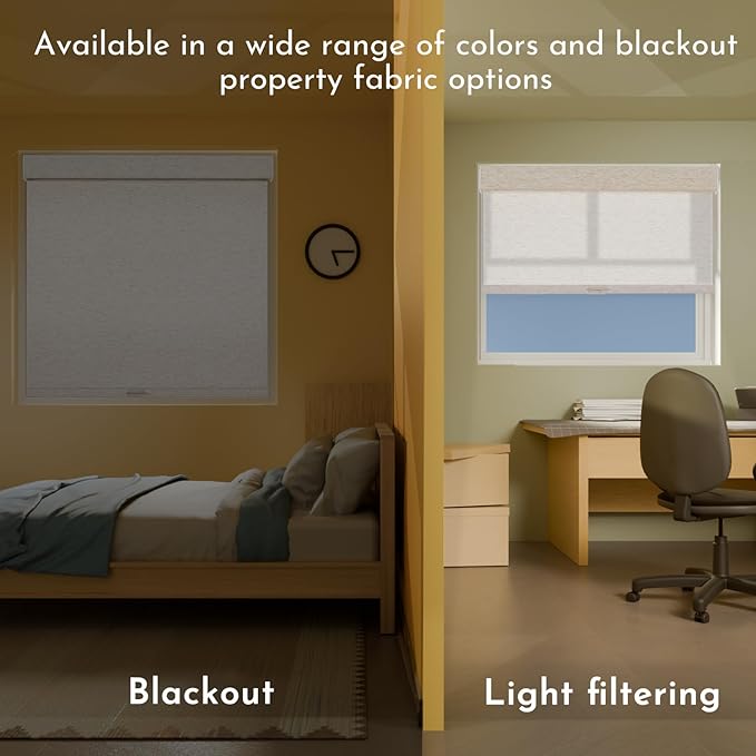 Persilux Blackout Roller Shades for Window Blinds,Cordless,Linen Fabric,Thermal Insulated Fabric UV Protection Shades for Home,Office,Bedroom,Door,Blackout-Cream,37" W X 72" H