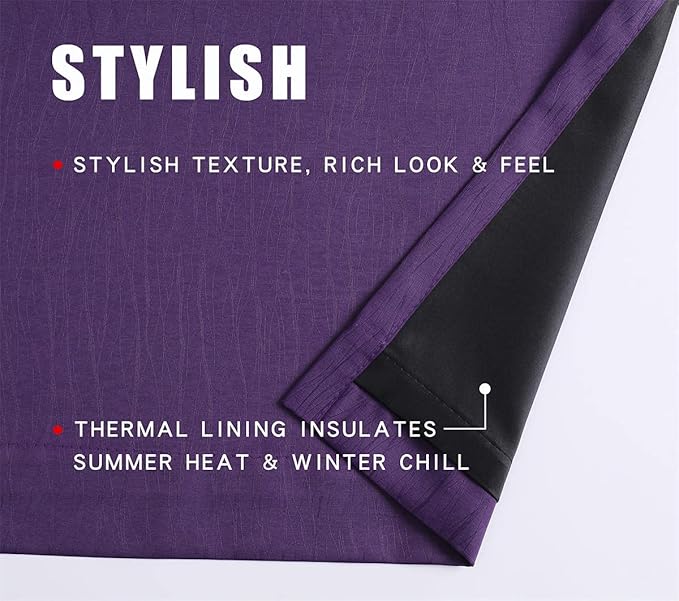 G2000 100% Blackout Curtains for Bedroom & Living Room - 95 Inch Purple Curtains with Room Darkening, Thermal Lined, Insulated, Light Blocking, Noise Reducing, 2 Panel Set