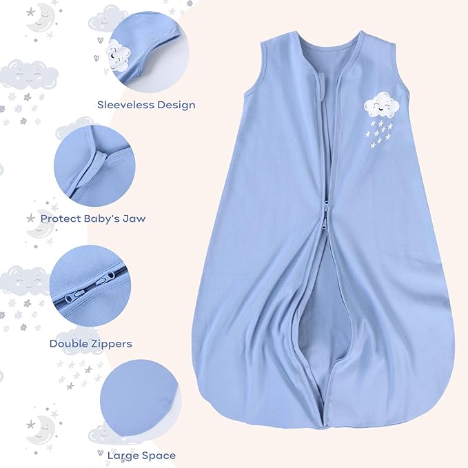 Yoofoss Baby Sleep Sack 6-12 Months Baby Wearable Blanket 100% Organic Cotton 2-Way Zipper TOG 0.5 Toddler Sleeping Sack 3 Pack, Lightweight Sleep Sacks for Babies