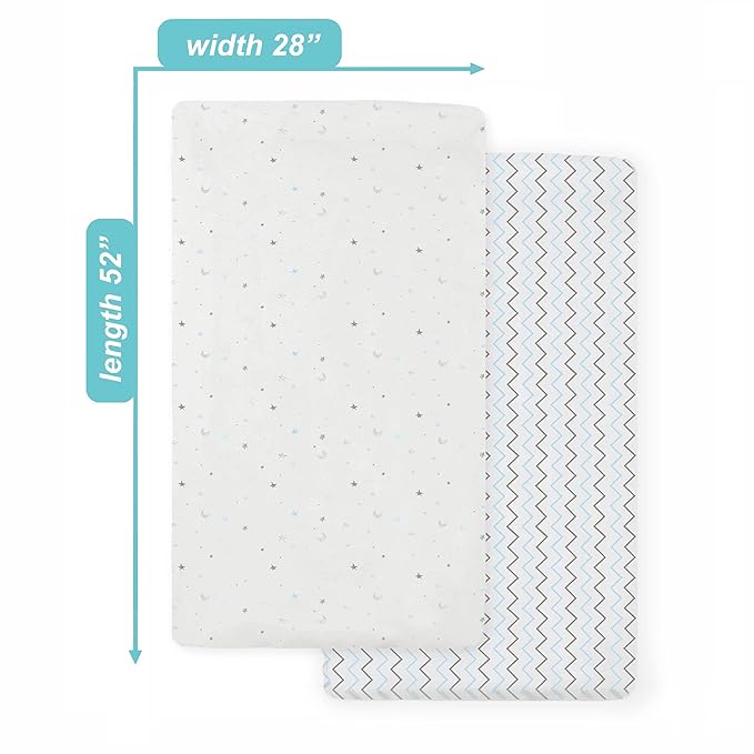 American Baby Company 2 Pack 100% Natural Cotton Fitted Crib Sheets 52" x 28" - Soft, Breathable, Hypoallergenic & Gentle Toddler Bed Sheets, Blue Stars/Zigzag, Neutral for Boys & Girls