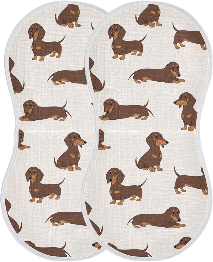 Qinllo 2 Pack Muslin Burp Cloths Dachshund Dogs Cute Cotton Baby Burp Cloths Absorbent Burping Cloth Soft Spit Up Rags for Newborn Must Haves 22x11 Inch