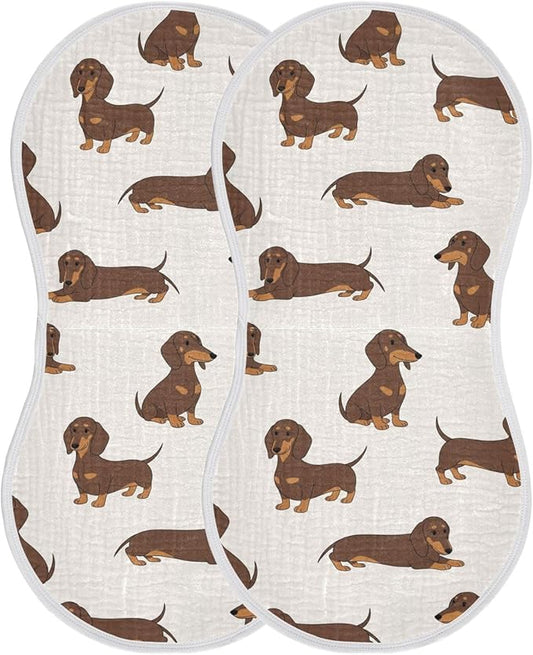 Qinllo 2 Pack Muslin Burp Cloths Dachshund Dogs Cute Cotton Baby Burp Cloths Absorbent Burping Cloth Soft Spit Up Rags for Newborn Must Haves 22x11 Inch