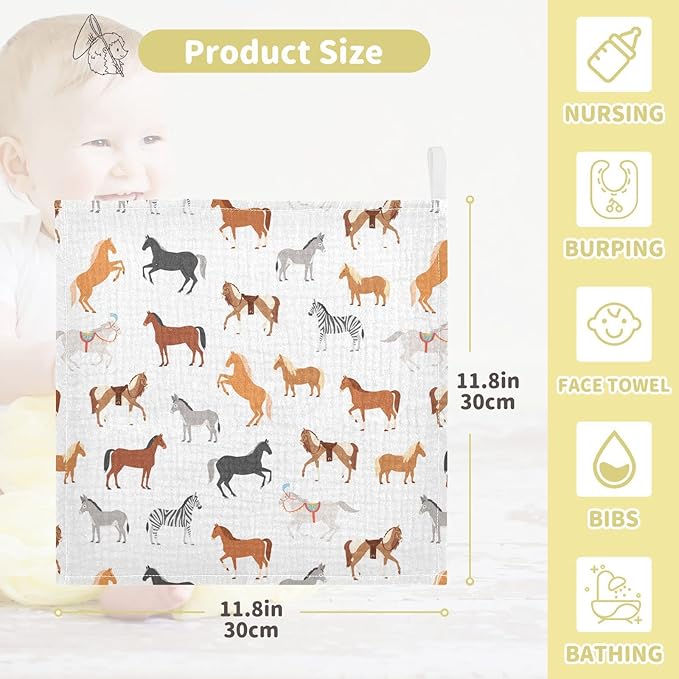 Vvfelixl Baby Washcloths Cotton Animal Print Muslin Washcloths Soft Baby Face Towel for Newborn Infants, 11.8 X 11.8 Inch, 5 Pack