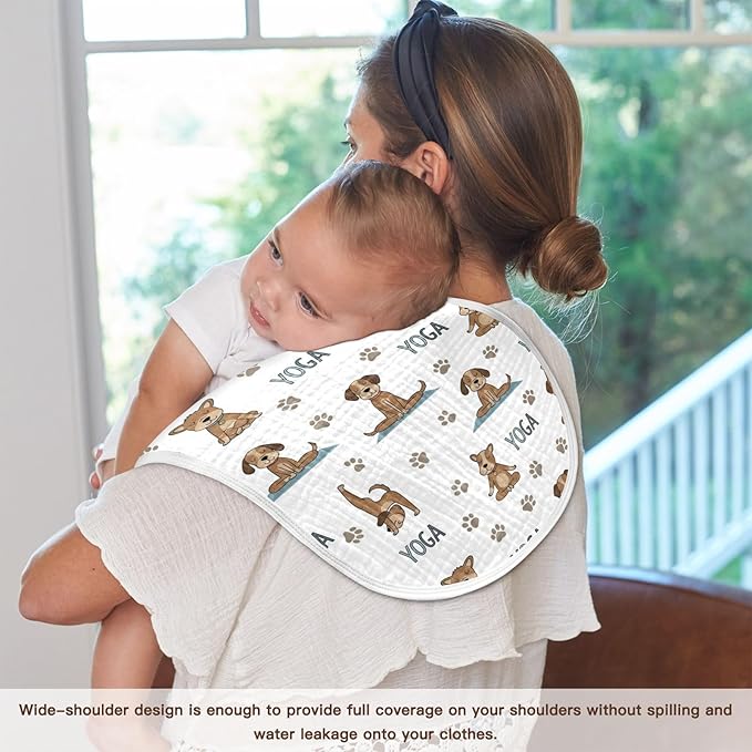 Qinllo 2 Pack Muslin Burp Cloths Dogs Yoga Cotton Baby Burp Cloths Extra Absorbent and Soft Thick Burping Cloth for Newborn Must Haves 22x11 Inch