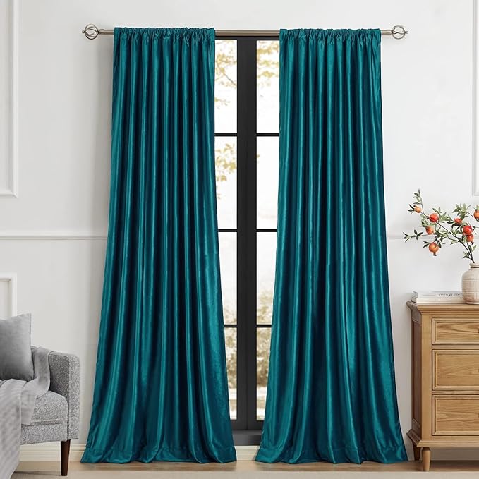 PRIMROSE Teal Velvet Curtains 102 inch Long for Living Room,Set of 2 Panels Blackout Rod Pocket Back Tab Window Treatment Room Darkening Heavy Decorative Curtains Drapes for Bedroom