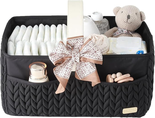 Luxurious Baby Diaper Caddy, Nursery Storage Basket for Newborn Essentials, Travel Baby Basket for Diapers Baby Wipes, Organizer Tote Bag Storage Bin, Baby Shower Gifts(black)