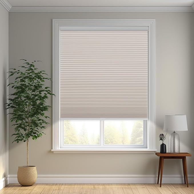 Changshade Cordless Cellular Shades, Blackout Honeycomb Shades for Windows, Pull Down Pleated Blinds, Easy to Install for Indoor Windows and French Doors,28" W x 64" H, Beige