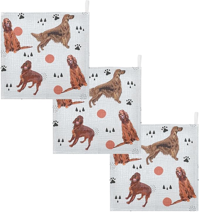vvfelixl Irish Setter Dog Pattern Baby Burp Cloths Baby Muslin Washcloths for Boys Girls Cotton Baby Face Towel for Newborn Infants Soft and Absorbent 11.8 X 11.8 in, 5 Pack
