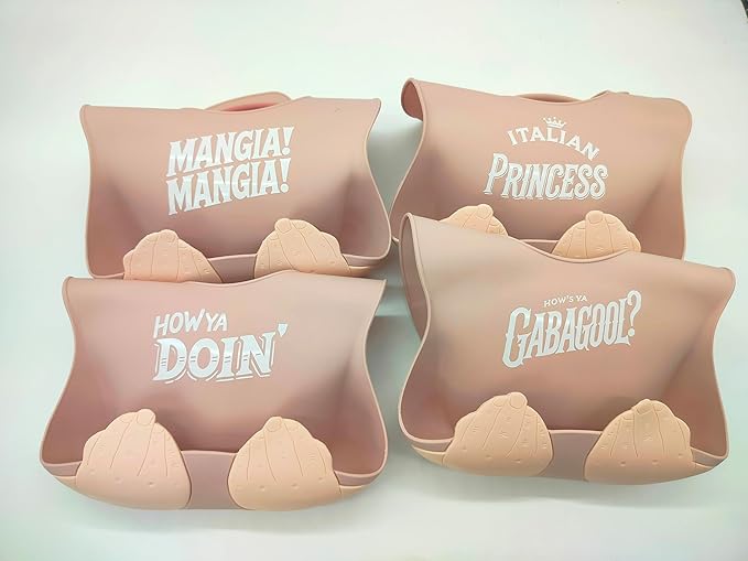Teasin' Teethers Funny Italian Silicone Baby Bib with Pocket Food Catcher for Toddlers and Infants Funny Baby Bib Gift