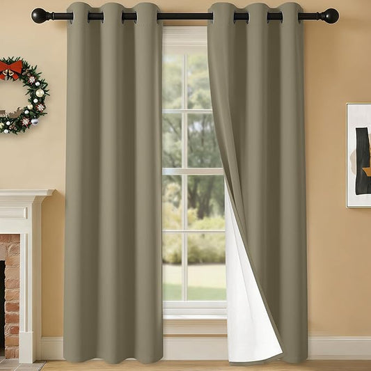 100% Blackout Curtains 84 Inch Length for Bedroom Living Room, Grommet Thermal Insulated Room Darkening Drapes, Light Blocking Window Treatment Decor, 2 Panels, 37x84, Taupe