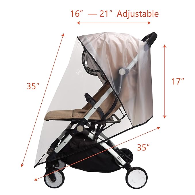 Bemece Universal Stroller Rain Cover - Waterproof Windproof Travel Weather Shield Thick & Durable Protect from Dust and Snow with Breathable Ventilation Mesh Clear Visibility Baby Travel Accessories