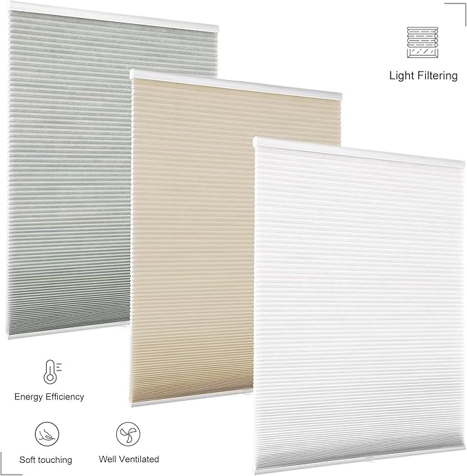 Changshade Cordless & Light Filtering Cellular Shade, Tools-Free Pleated Polyester Honeycomb Shade, Light Blocking Window Shade and Blind, 20 inches Wide, White CEL20WT48B