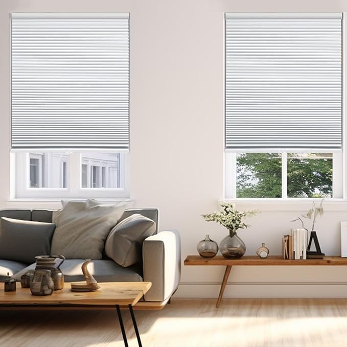 Changshade Blackout Blinds, Cordless Cellular Shades, Honeycomb Blackout Shades, Room Darkening Blinds, Pull Down Window Shades, Easy to Install Honeycomb Window Blinds for Home&Office, White