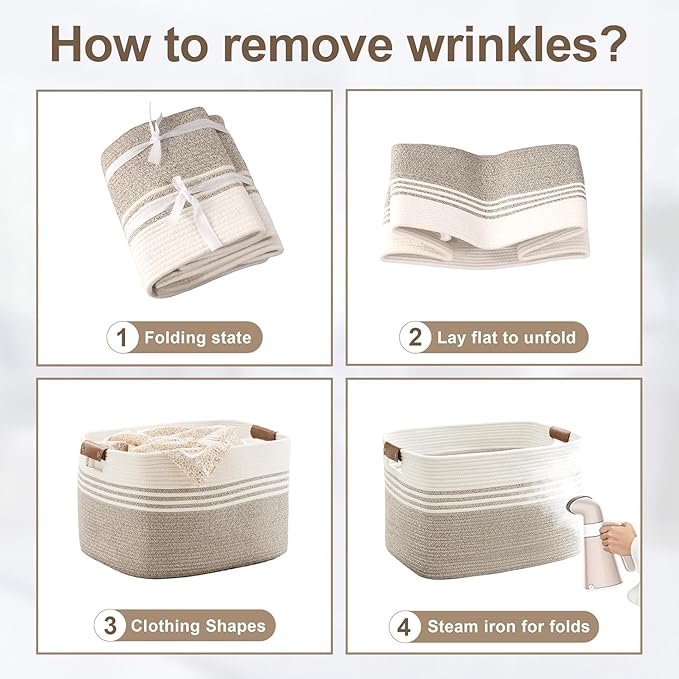 85L Tall Laundry Hamper with Handles for Living Room Storage, Extra Large Woven Rope Baskets Bin for Blanket, Kids Toy, Gifts, Wicker Hamper for Bedroom Dirty Clothes, 17"x14"x22" White Navy