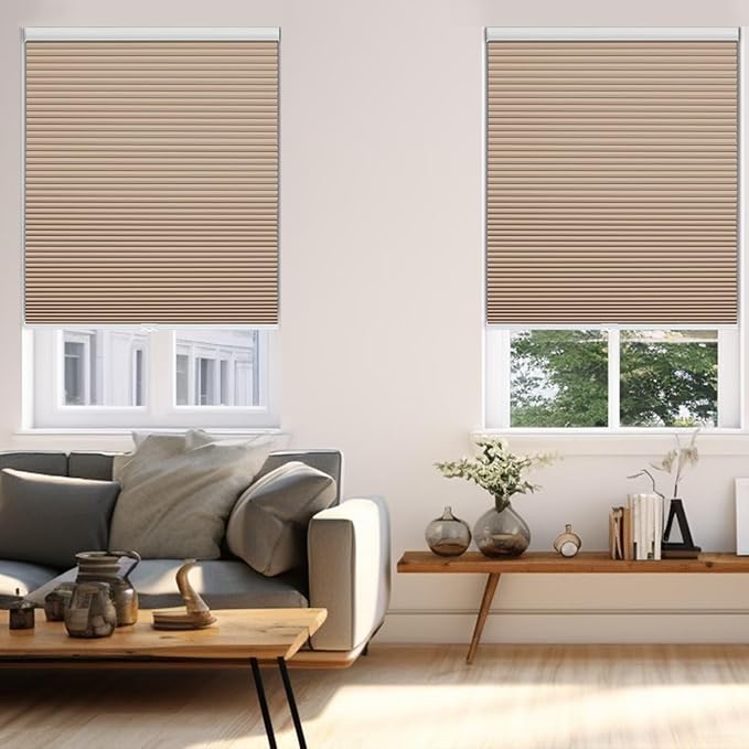 Changshade Blackout Blinds, Cordless Cellular Shades, Honeycomb Blackout Shades, Room Darkening Blinds, Pull Down Window Shades, Easy to Install Honeycomb Window Blinds, 31" W x 72" H, Light Brown