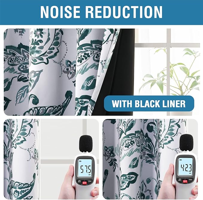 H.VERSAILTEX 100% Blackout Curtains for Bedroom Paisley Floral Printed Curtains 63 Inches Long Grommet Curtains & Drapes Thermal Curtains Window Treatments with Black Liner 2 Panels, Teal