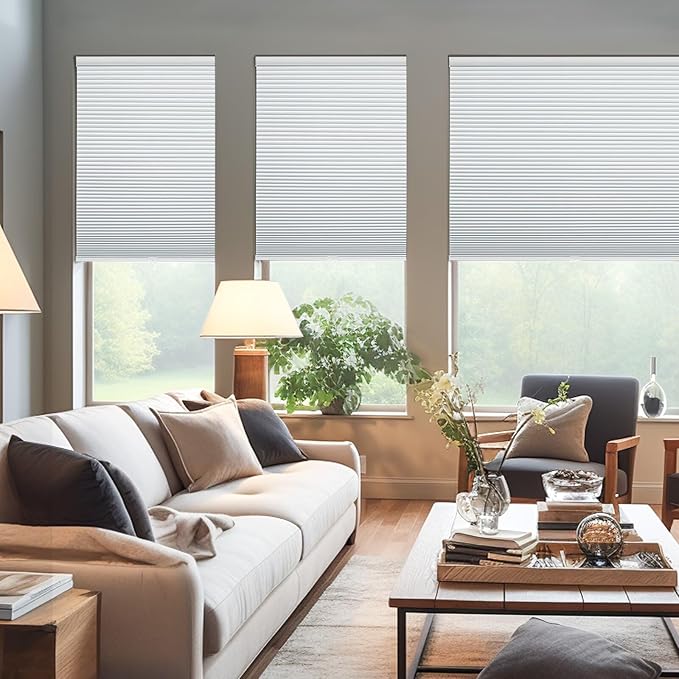 Changshade Cordless Cellular Shades, Blackout Honeycomb Shades for Windows, Pull Down Pleated Blinds, Easy to Install for Indoor Windows and French Doors,38" W x 72" H, White