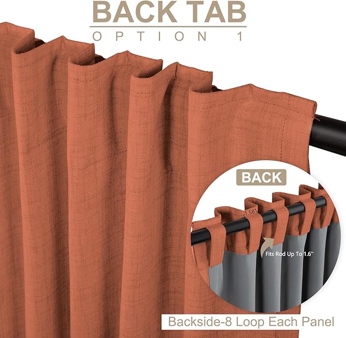 100% Blackout Shield Linen Blackout Curtains for Bedroom 90 Inches Long, Back Tab/Rod Pocket Living Room Drapes, Thermal Insulated Blackout Curtains 2 Panels Set, 50" W x 90" L, Burnt Orange